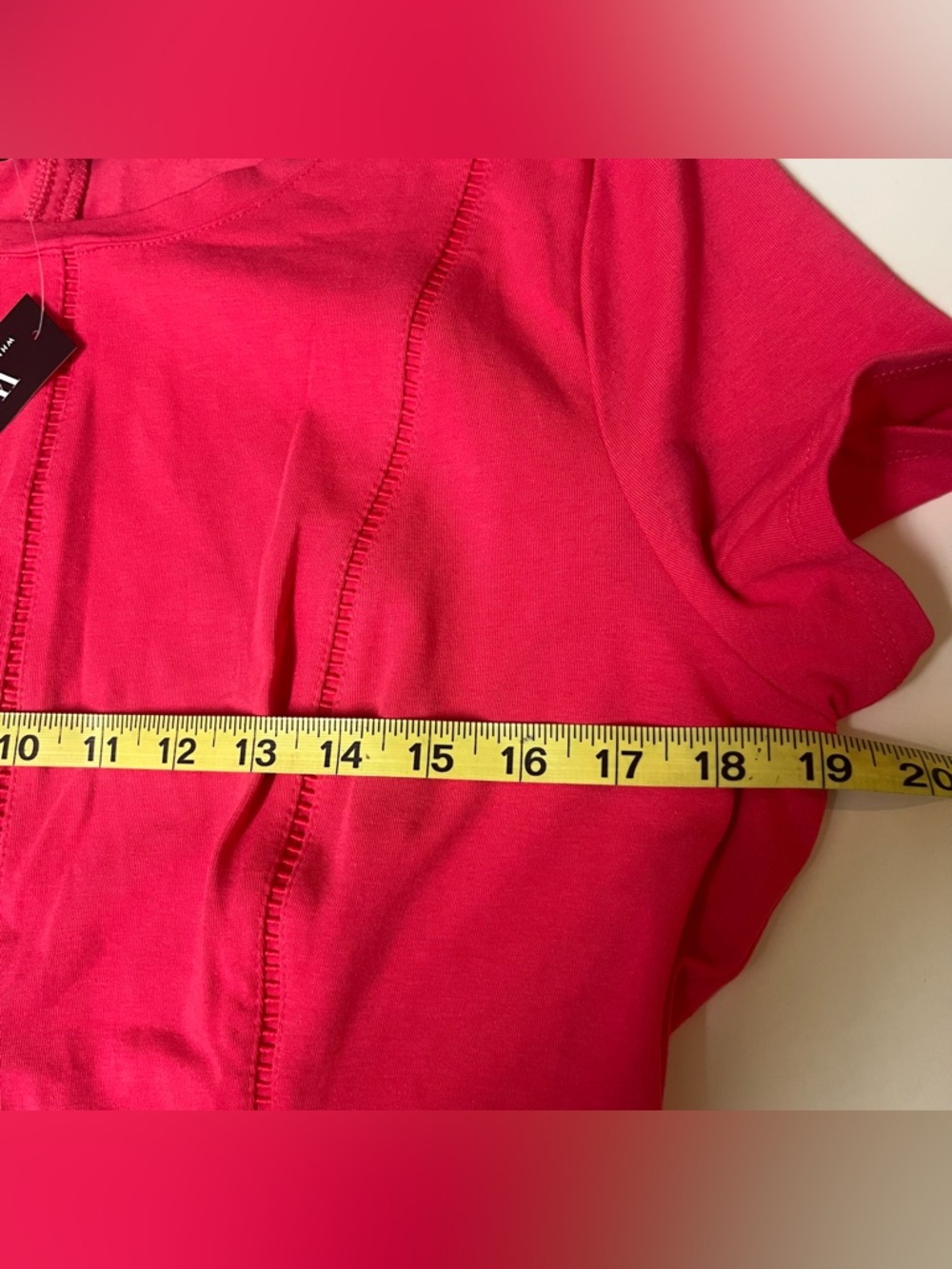 White House Black Market Top Short Sleeves Seam Details Bright Pink Womens Large - Picture 6 of 10